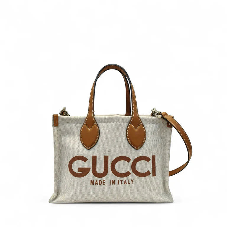 Gucci Mini Tote Bag With Gucci Print Beige Brown