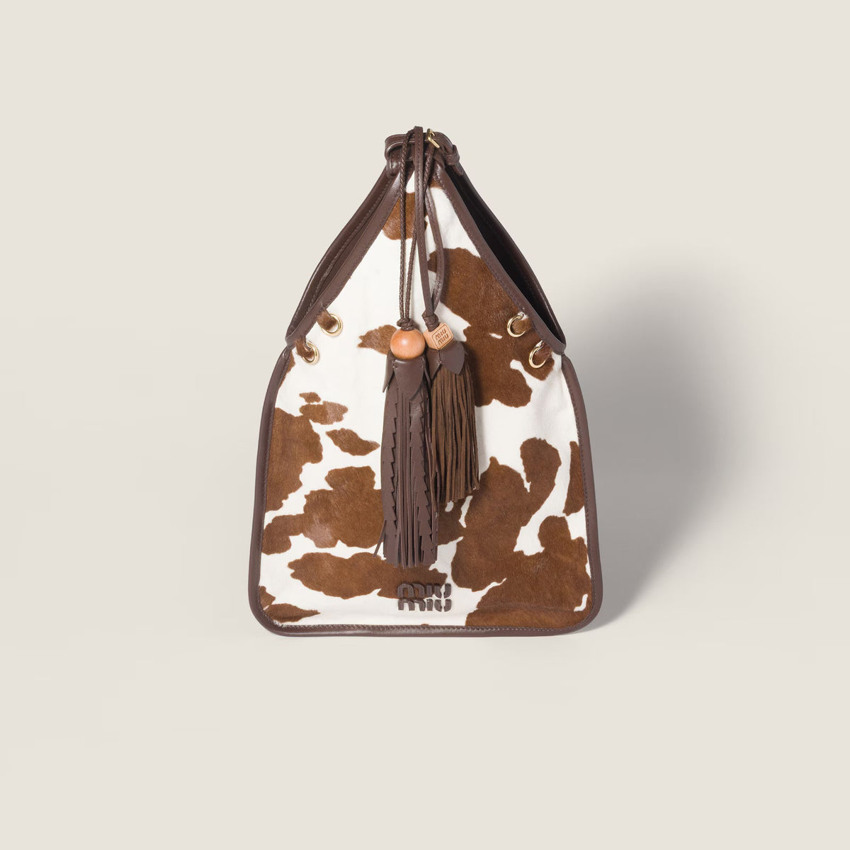 Printed leather handbag