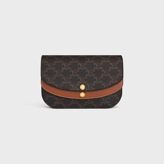 DUO WALLET ON STRAP IN Triomphe Canvas and Calfskin