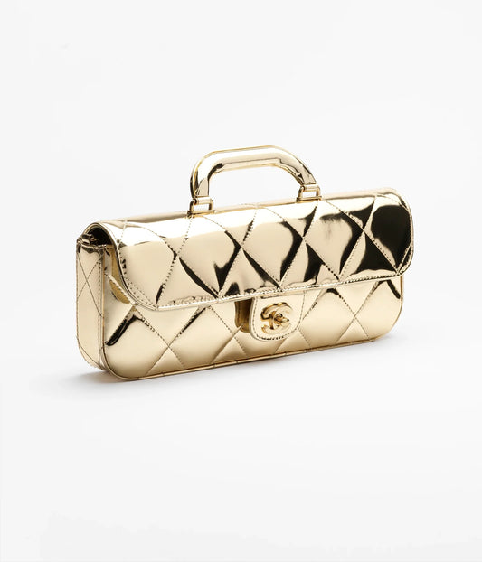 Large Flap Bag With Top Handle Metallic Mirror Calfskin & Gold-Tone Metal