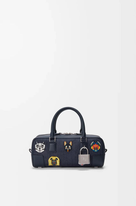 Cats Amazona 23 cropped bag in embroidered denim