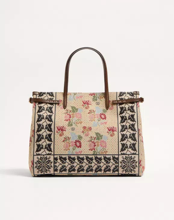 Valentino Garavani Antibes Medium Shopping Bag In Jacquard And Karung Fabric