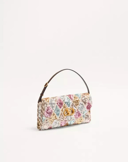 Valentino Garavani DeVain Small Shoulder Bag With Rhombelle Embroidery.