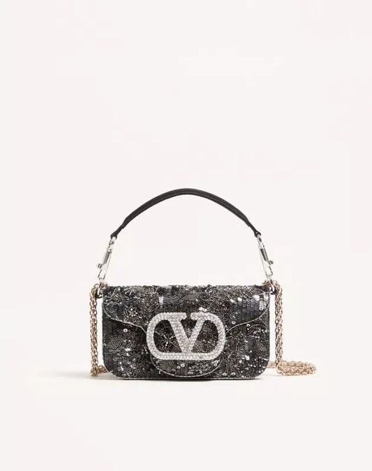 Valentino Garavani Locò Small Embroidered Shoulder Bag With Jewel Logo