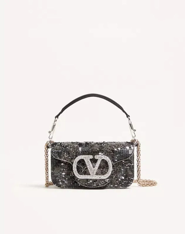 Valentino Garavani Locò Small Embroidered Shoulder Bag With Jewel Logo